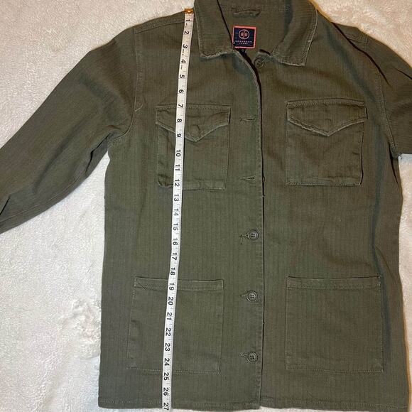 Boom Boom Jeans Green Denim Bomber Utility Jacket Sugar Skull Embellished Size S - Picture 6 of 9